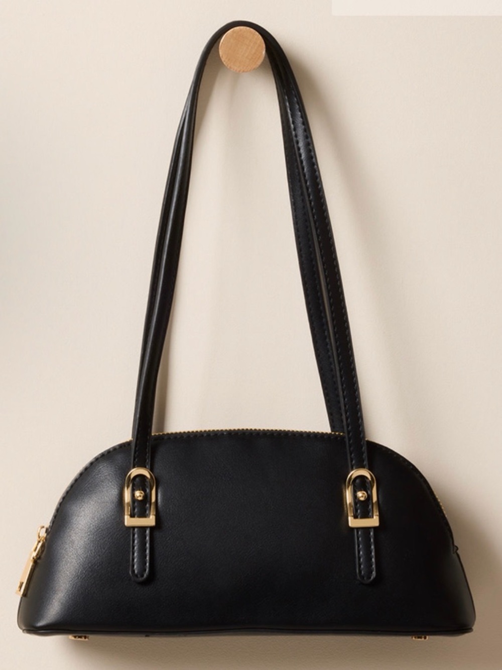 Madison West Black Dome Shoulder Bag with Gold Hardware